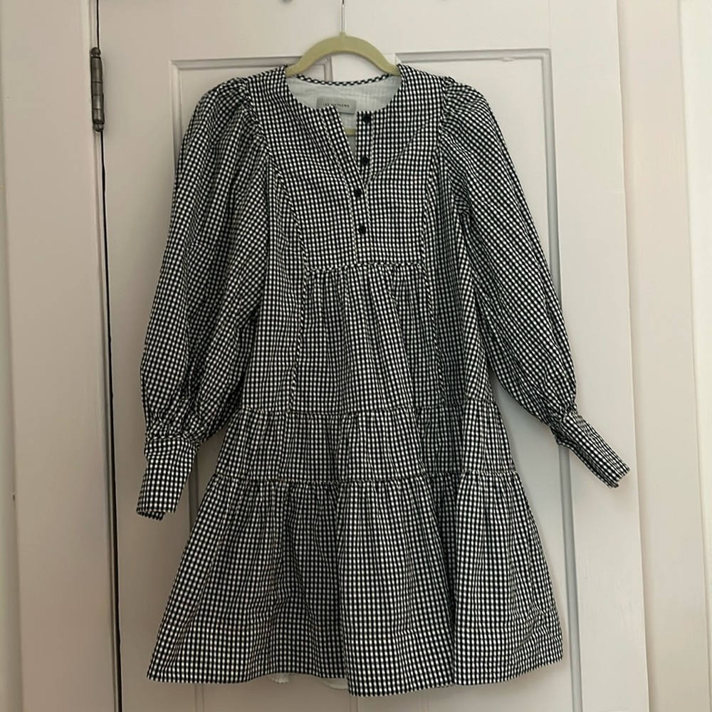 Lee Mathews Black and White Gingham Mini Dress